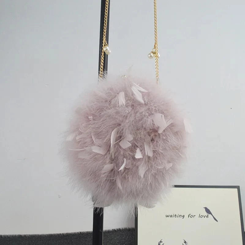 ONE SIZE / Light Purple Luxury Wedding Purse Design Fur Handbag Real Ostrich Feather Bag for Women