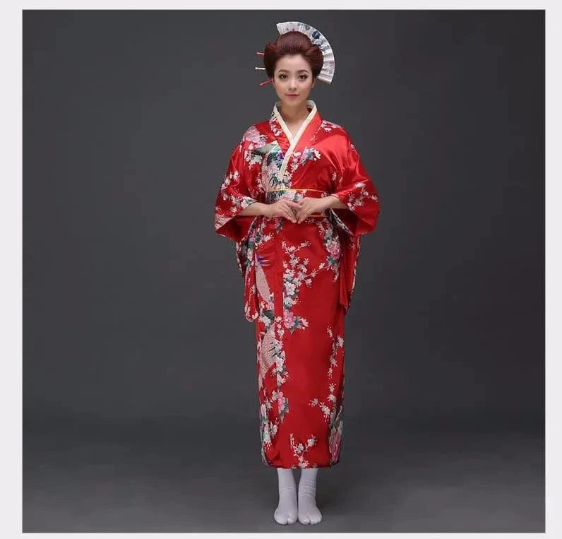 One Size / red A Black Woman Lady Japanese Tradition Yukata Kimono With Obi Flower Vintage Evening Dress Cosplay Costume One size ZW01
