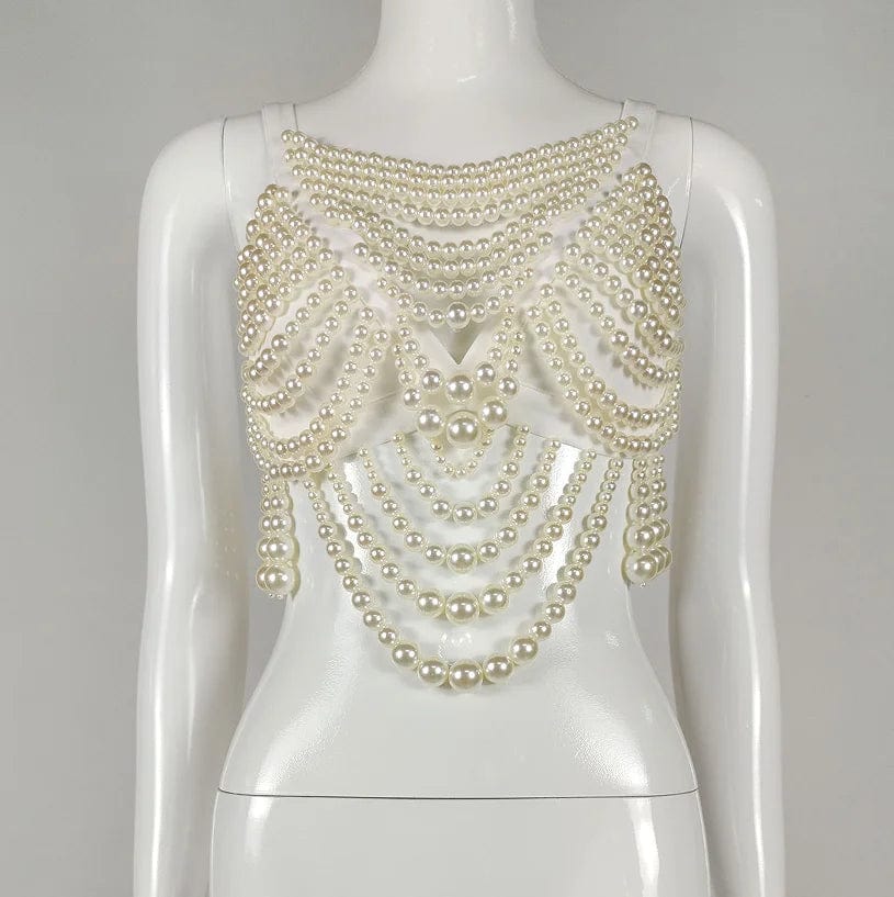one size / Y0125 Ocstrade Fashion White Pearl Body Jewelry Chain Strap Pearl Vest Sexy Handmade Body Chain Jewelry For Women Crop Top