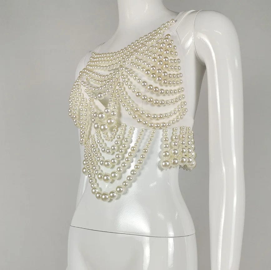 one size / Y0125 Ocstrade Fashion White Pearl Body Jewelry Chain Strap Pearl Vest Sexy Handmade Body Chain Jewelry For Women Crop Top