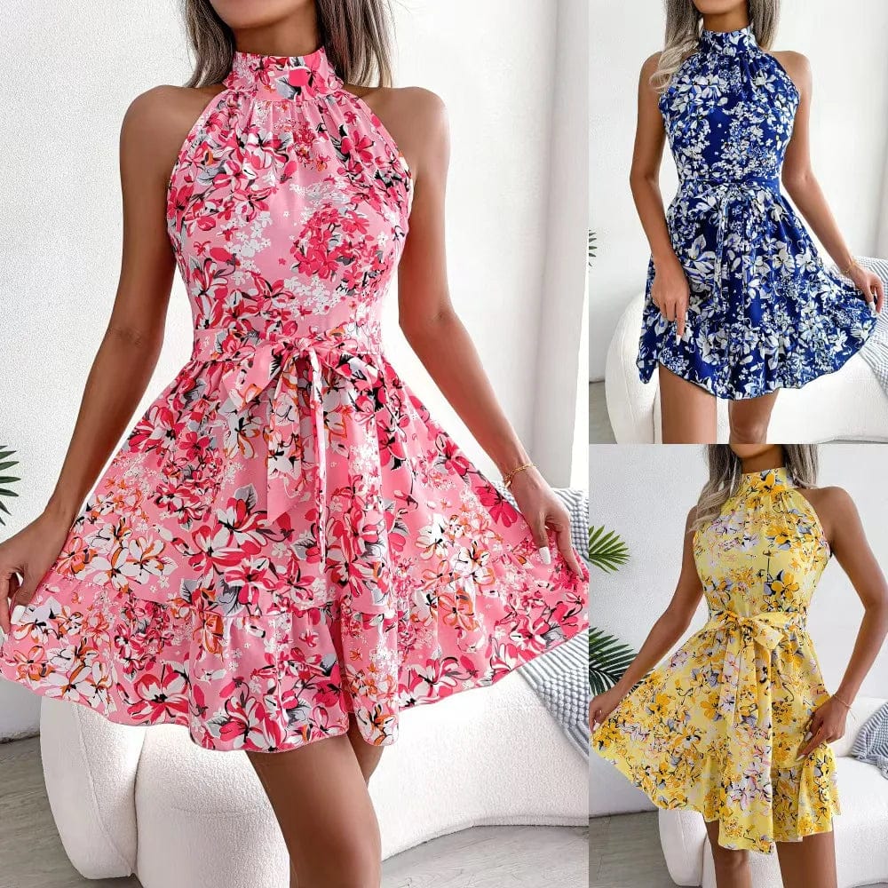 Online celebrity Real shot spring and summer New temperament with flounced hem big swing floral dress Chiffon
