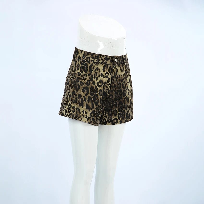 OOTN 2024 Summer CasuaI High Streetwear Chic Leopard Print Pocket Short Pants Women Fashion High Waist Wide Leg Crop Trouser