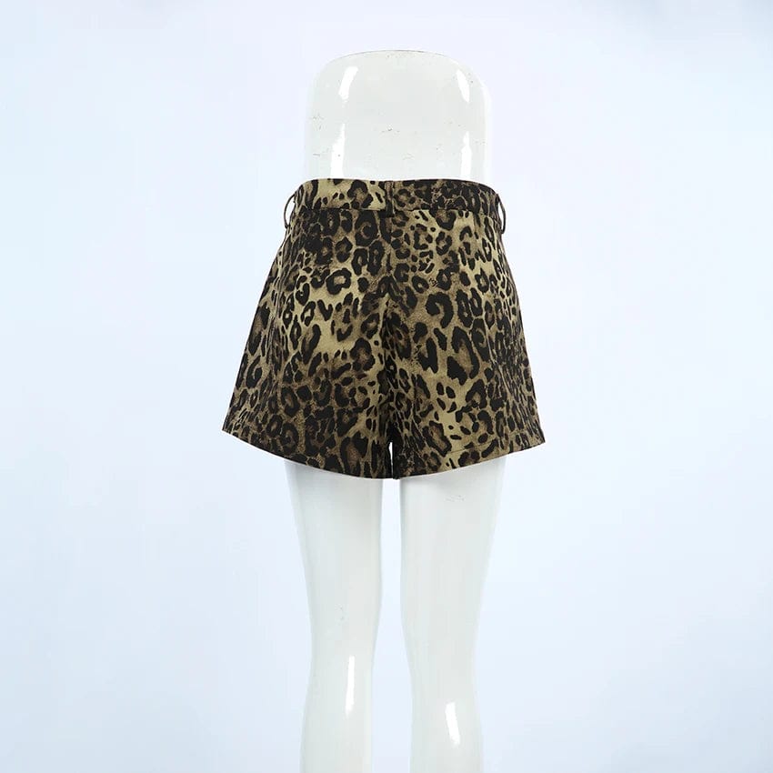 OOTN 2024 Summer CasuaI High Streetwear Chic Leopard Print Pocket Short Pants Women Fashion High Waist Wide Leg Crop Trouser