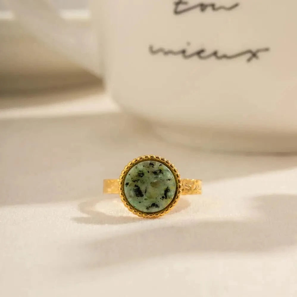 open ring / Cute / R1894 R1894 Natural African Turquoise Open Ring 18K Gold Plated Stainless Steel Circle Crown Design Adjustable Ring For Women