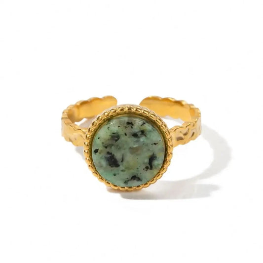 open ring / Cute / R1894 R1894 Natural African Turquoise Open Ring 18K Gold Plated Stainless Steel Circle Crown Design Adjustable Ring For Women