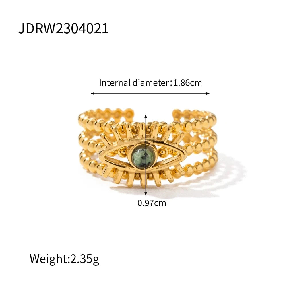 open ring / Cute / R1937 R1937 Multi Layers Devil's Eye African Pine Open Ring 18K PVD Gold Plated Stainless Steel Beads Ring For Women