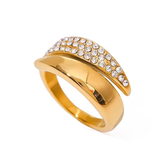 open ring / Cute / R2472 R2472 Jewelry Zircon/White  Geometric Opening Ring  18K PVD Gold Silver Plated Stainless Steel  For Women