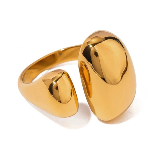 open ring / Cute / R2473 R2473 Jewelry Asymmetrically Sized Double Split Ring 18K PVD Gold Silver Plated Stainless Steel Clean Fit Ring