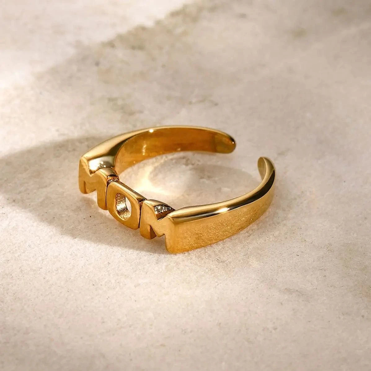 open ring / Hiphop / R2648 R2648 Jewelry MAMA Mother's Day Ring 18K Gold Plated Stainless Steel statement Ring Engraved Letter Chunky Ring