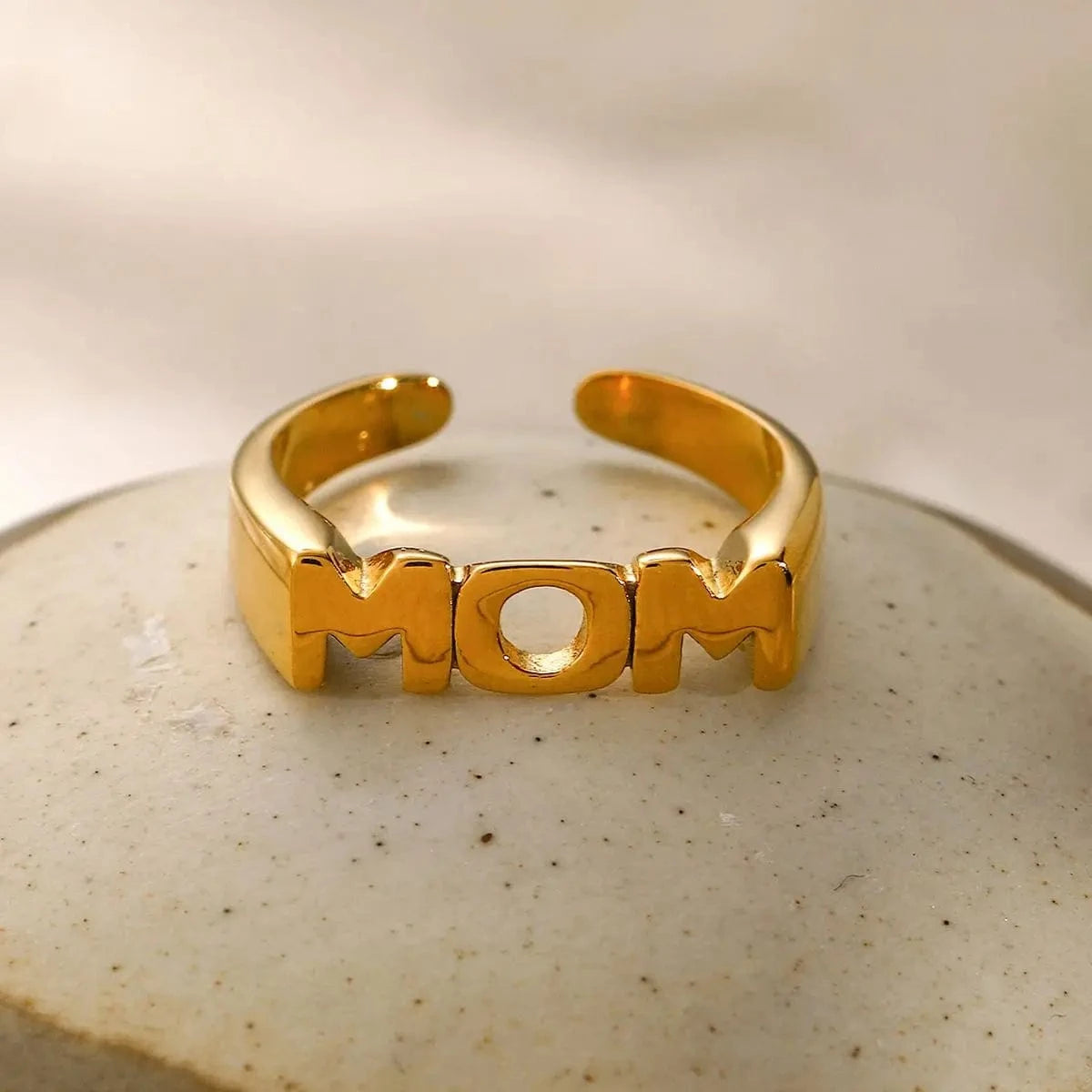 open ring / Hiphop / R2648 R2648 Jewelry MAMA Mother's Day Ring 18K Gold Plated Stainless Steel statement Ring Engraved Letter Chunky Ring