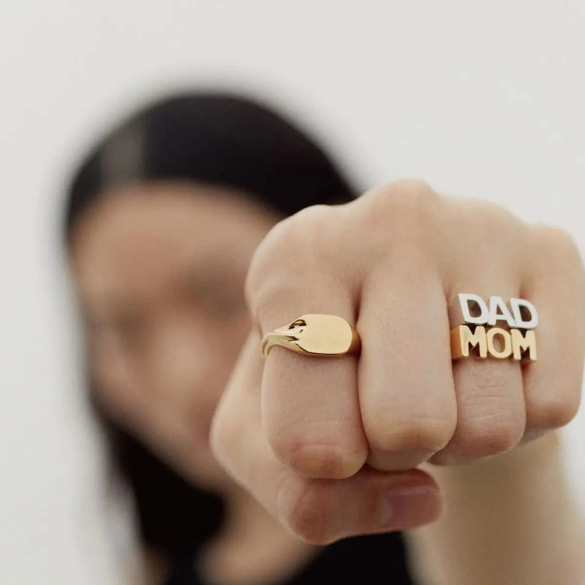 open ring / Hiphop / R2648 R2648 Jewelry MAMA Mother's Day Ring 18K Gold Plated Stainless Steel statement Ring Engraved Letter Chunky Ring