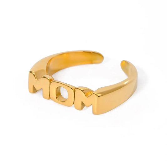 open ring / Hiphop / R2648 R2648 Jewelry MAMA Mother's Day Ring 18K Gold Plated Stainless Steel statement Ring Engraved Letter Chunky Ring