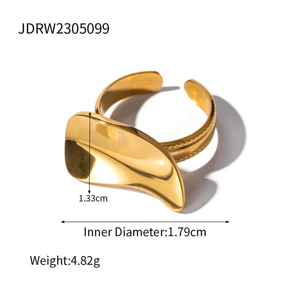 open ring / TRENDY / R1882 R1882 Open Ring 18K PVD Gold Plated Stainless Steel Opening Smooth Wide Bend Finger Ring For Woman