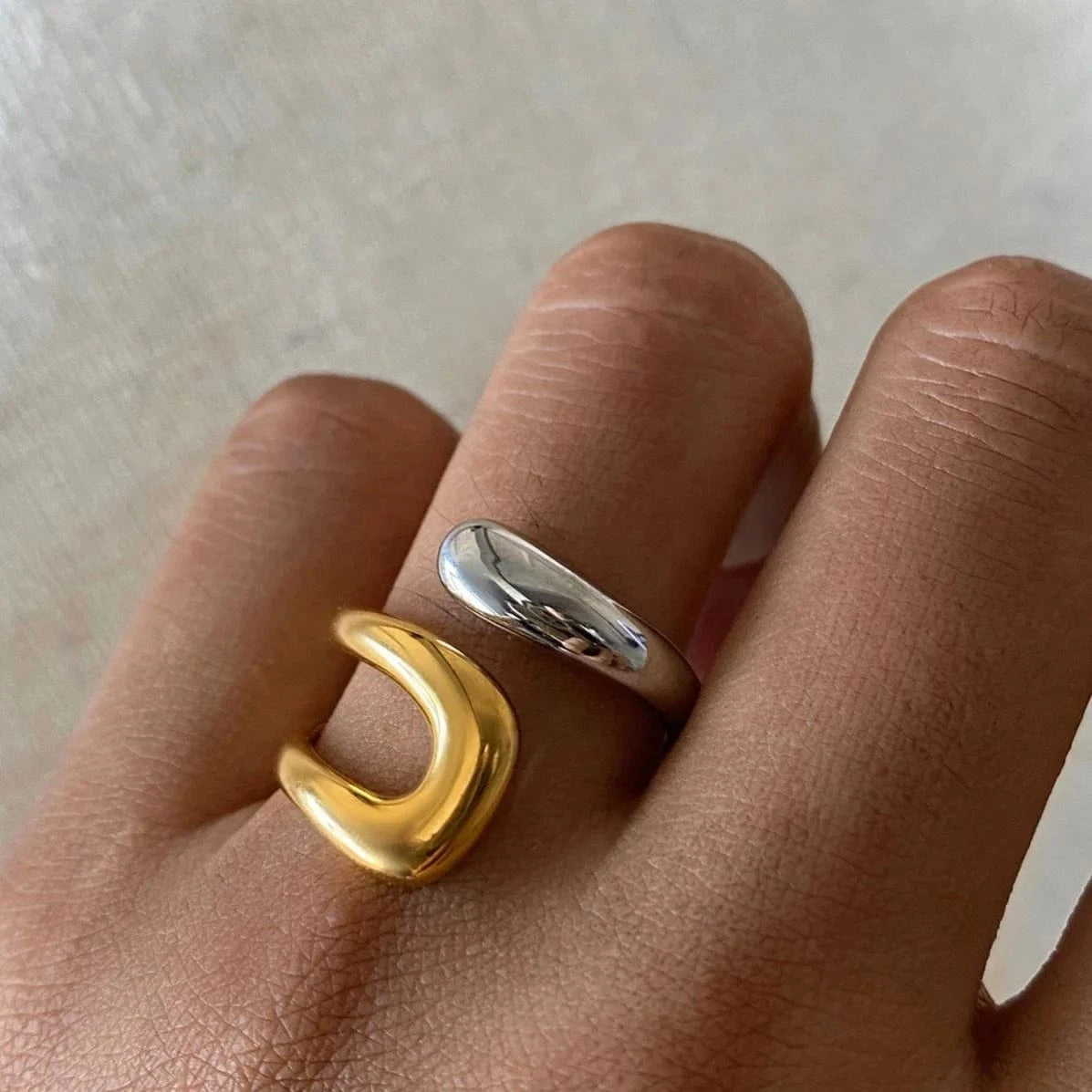 open ring / TRENDY / R2493 R2493 Design Two-tones Ring 18K PVD Gold Plated Stainless Steel  Ring Two Tone Colorblock Cross Asymmetric Open Ring For Women