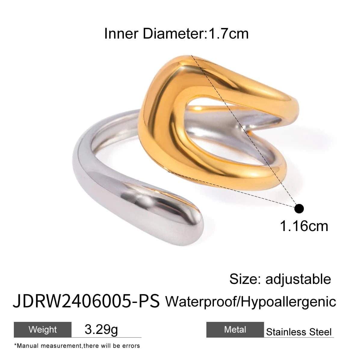 open ring / TRENDY / R2493 R2493 Design Two-tones Ring 18K PVD Gold Plated Stainless Steel  Ring Two Tone Colorblock Cross Asymmetric Open Ring For Women