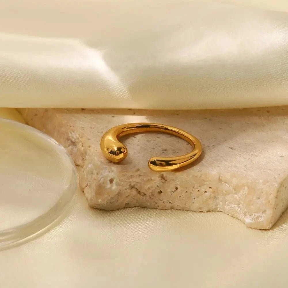 Opening / Cute / R2073 R2073 Dainty Irregular Waterdrop Style 18K Gold Plated Stainless Steel Opening Ring For Women