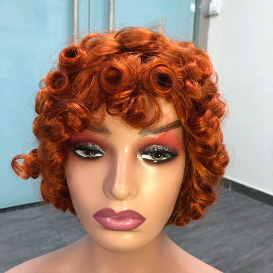 Orange / 8 Inches Hot Selling  Orange Color Short Curly Hair Indian Virgin Human Hair