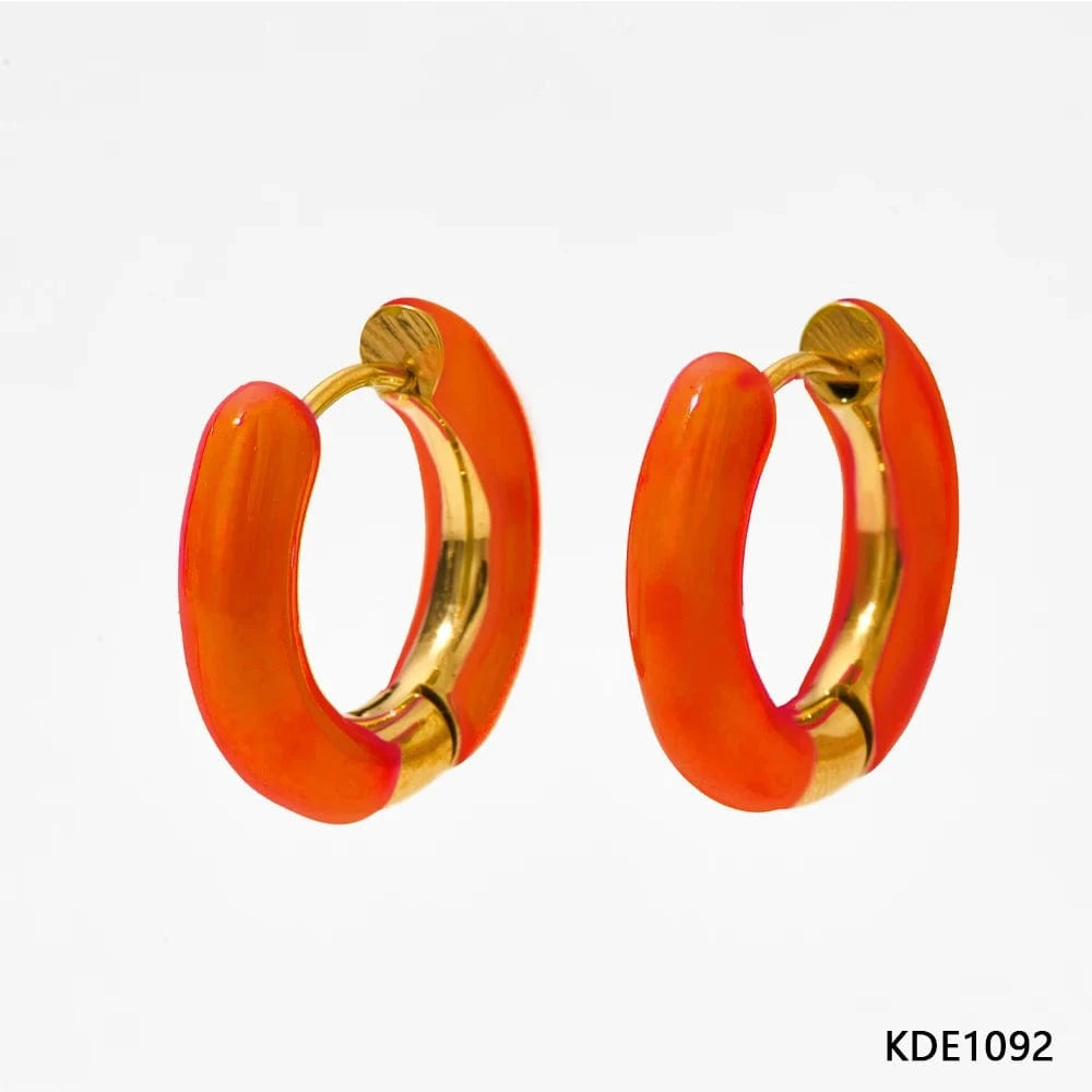Orange(D1092) Wholesale Colorful Enamel Huggie Earrings Hypoallergenic Circle Ear Cuff Gold Plated Stainless Steel Enamel Hoop Earrings