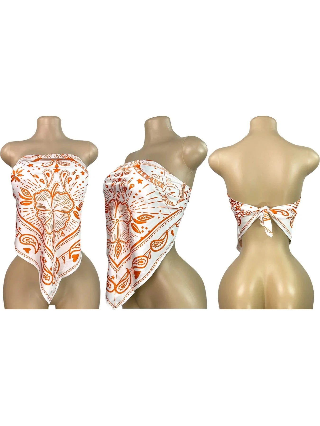 Orange Scarf / S 2025 Summer 2 Piece Set Woman Outfits Backless Print Scarf Tops and Shorts Suits Streetwear Sexy Club Two Piece Matching Sets
