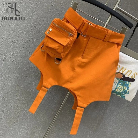 Orange Skirt Women 2024 Summer New High Waist Casual Sports Skirts Sexy A- Line Short Skirt Femme With Belt
