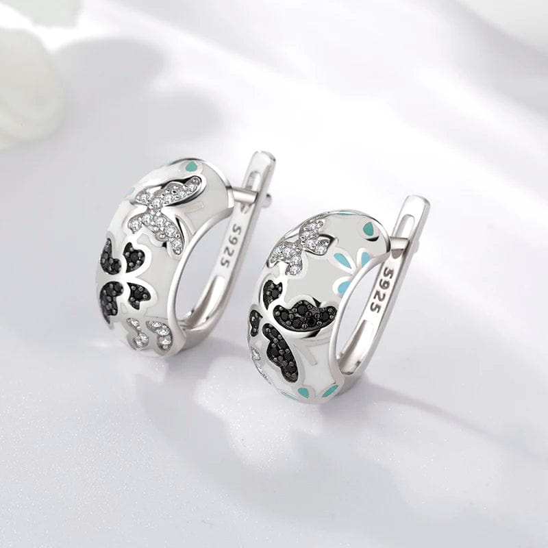 Original 925 Sterling Silver Emerald classic color and Black Enamel Fine CZ Earrings for Women Luxury Party Jewelry Earring