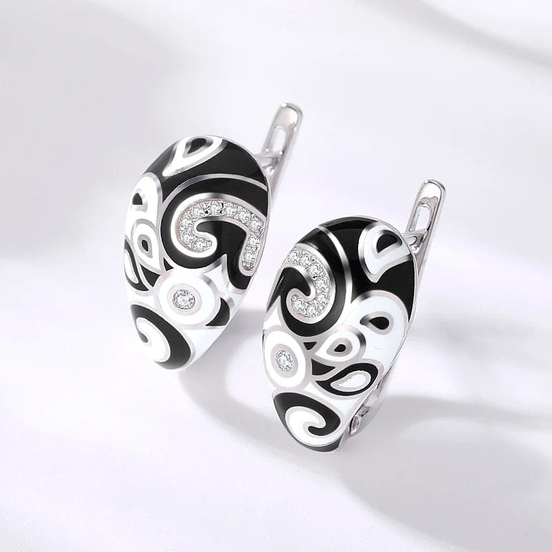 Original 925 Sterling Silver Emerald classic color and Black Enamel Fine CZ Earrings for Women Luxury Party Jewelry Earring