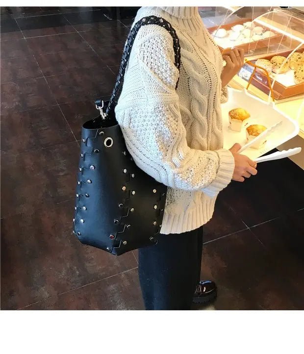 Original Brand Chain Bucket Bag New Handbag Rivet Shoulder Bags for Women Сумка Женская - SN Wigs & More