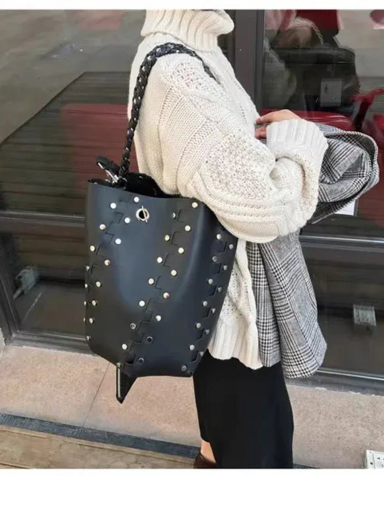 Original Brand Chain Bucket Bag New Handbag Rivet Shoulder Bags for Women Сумка Женская - SN Wigs & More