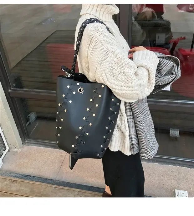 Original Brand Chain Bucket Bag New Handbag Rivet Shoulder Bags for Women Сумка Женская - SN Wigs & More