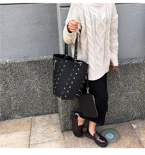 Original Brand Chain Bucket Bag New Handbag Rivet Shoulder Bags for Women Сумка Женская - SN Wigs & More