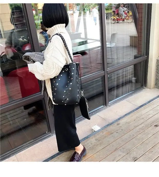 Original Brand Chain Bucket Bag New Handbag Rivet Shoulder Bags for Women Сумка Женская - SN Wigs & More