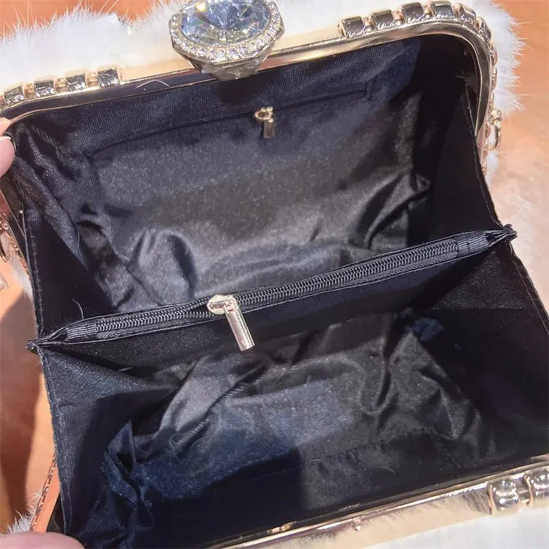 Original Brand Rabbit Hair Bag New Fashion Leather Handcarry Shoulder Crossbody with Diamond Hair Bags for Women - SN Wigs & More