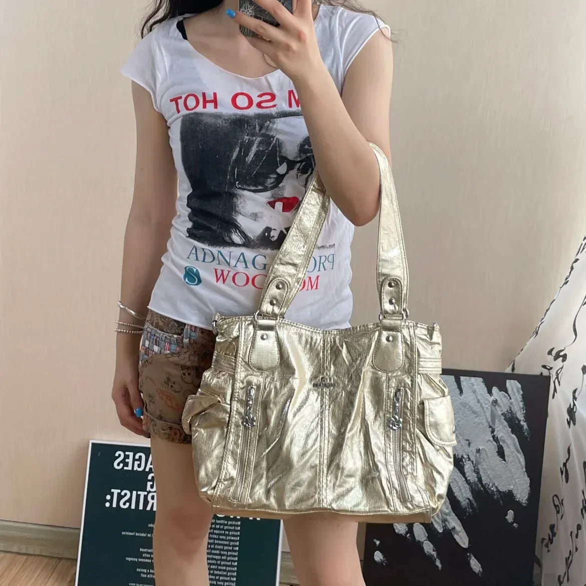 Original Brand Retro Spice Special Metal Large Capacity Shoulder Handbag Crossbody Motorcycle Tote Bags for Women - SN Wigs & More