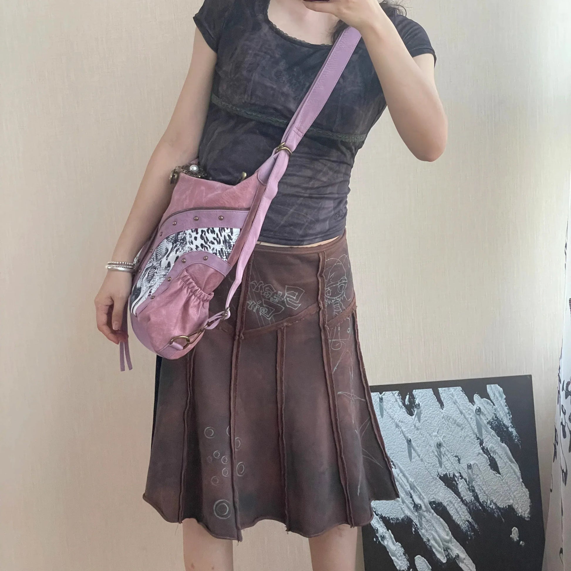 Original Design Retro Rivet Leopard Print Punk Backpack Commuter Large Capacity Tote Crossbody Bags for Women Hot Selling - SN Wigs & More