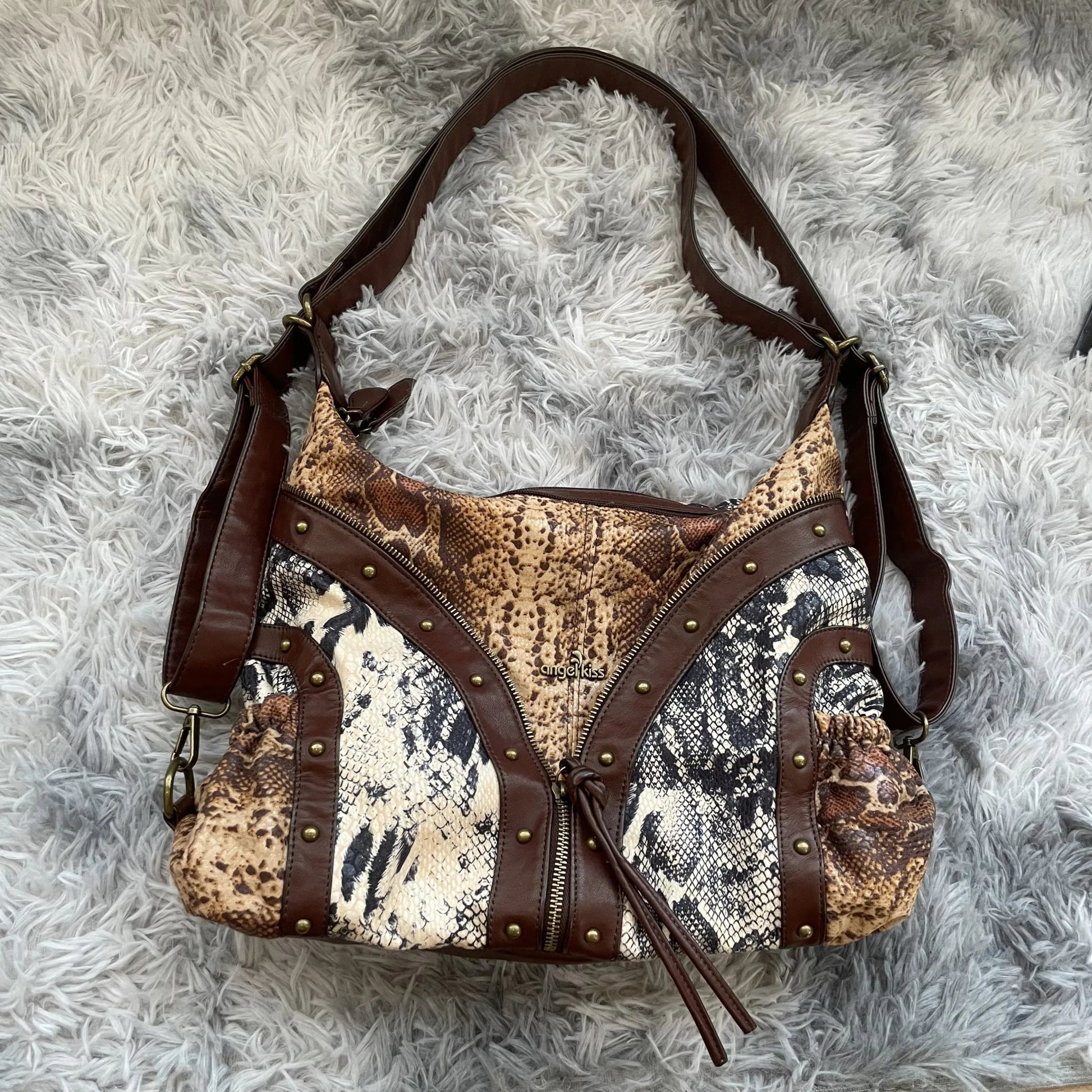 Original Design Retro Rivet Leopard Print Punk Backpack Commuter Large Capacity Tote Crossbody Bags for Women Hot Selling - SN Wigs & More