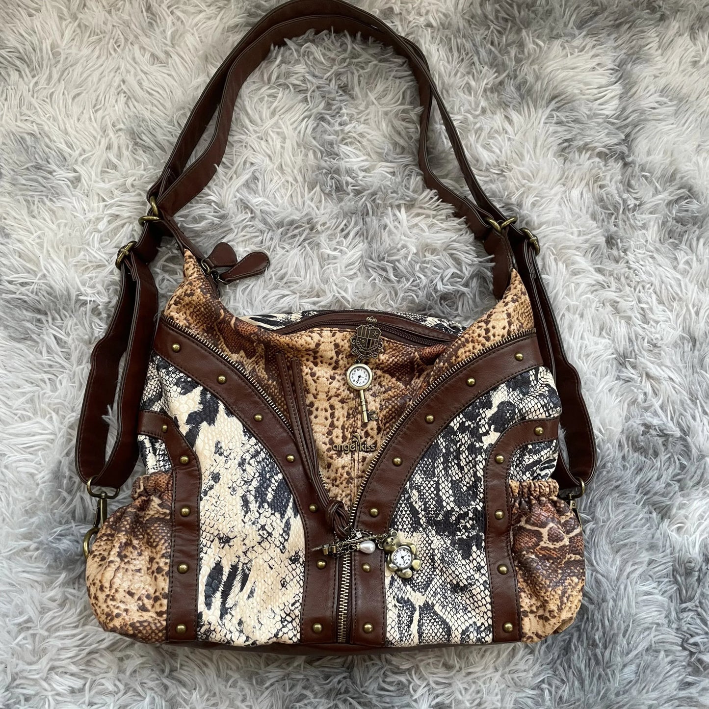 Original Design Retro Rivet Leopard Print Punk Backpack Commuter Large Capacity Tote Crossbody Bags for Women Hot Selling - SN Wigs & More