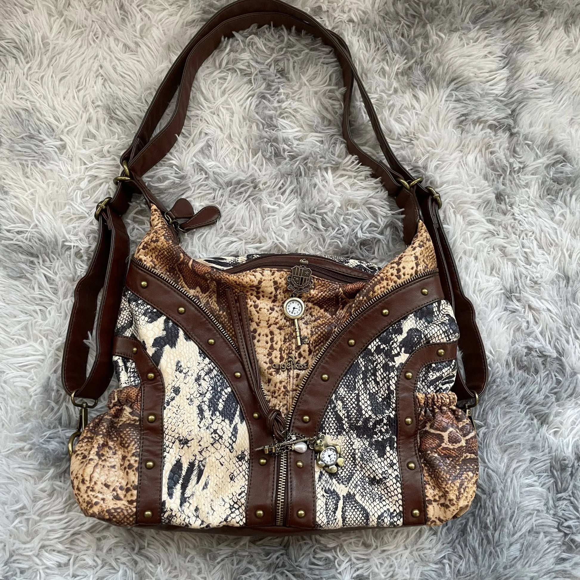 Original Design Retro Rivet Leopard Print Punk Backpack Commuter Large Capacity Tote Crossbody Bags for Women Hot Selling - SN Wigs & More