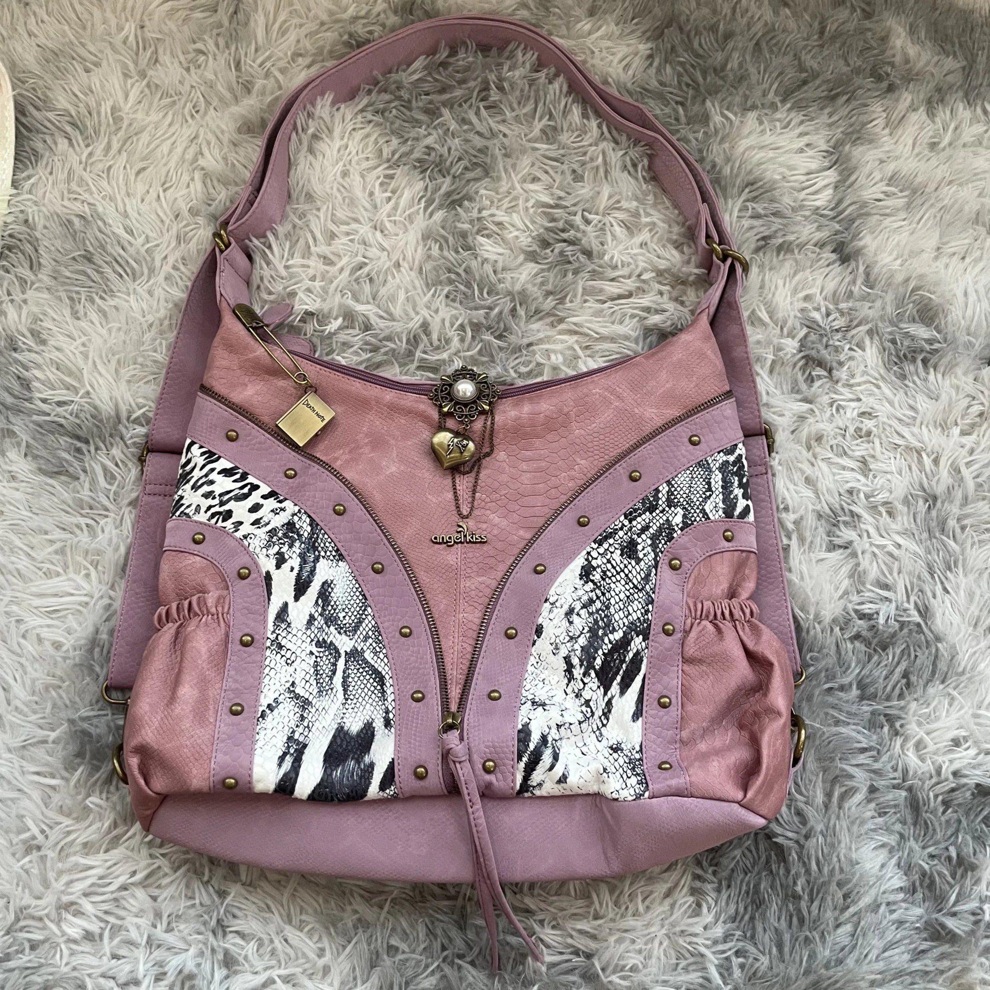 Original Design Retro Rivet Leopard Print Punk Backpack Commuter Large Capacity Tote Crossbody Bags for Women Hot Selling - SN Wigs & More