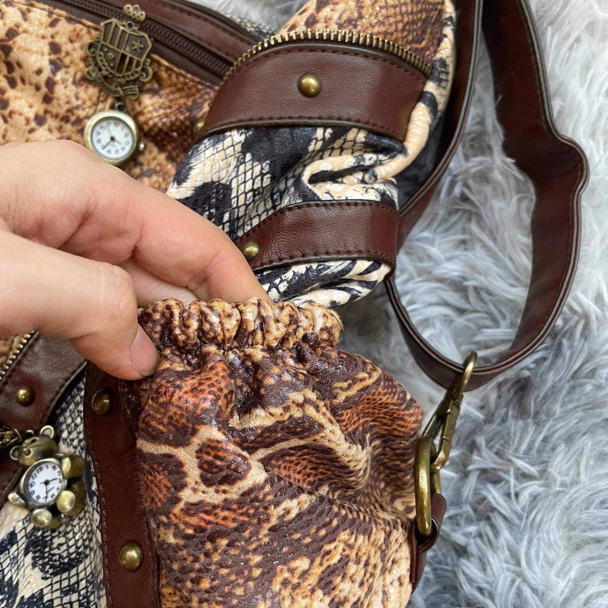 Original Design Retro Rivet Leopard Print Punk Backpack Commuter Large Capacity Tote Crossbody Bags for Women Hot Selling - SN Wigs & More