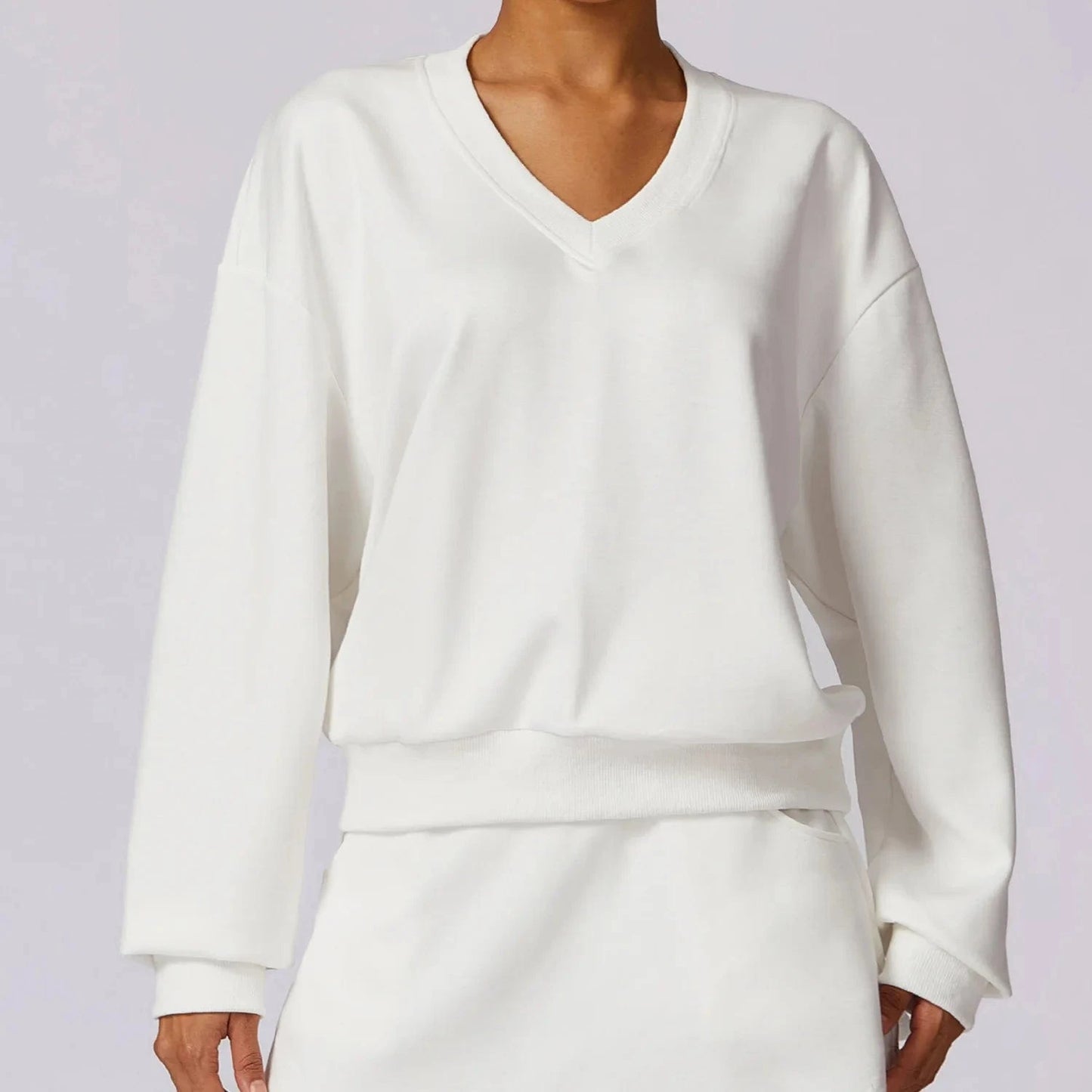 Other / L / long sleeves white 2024 Knitted Long Sleeve Sweatshirt Tennis Short Skirt 2 Piece Suits Loose Casual Sports Suit Gym Workout Yoga Set Fitness Women