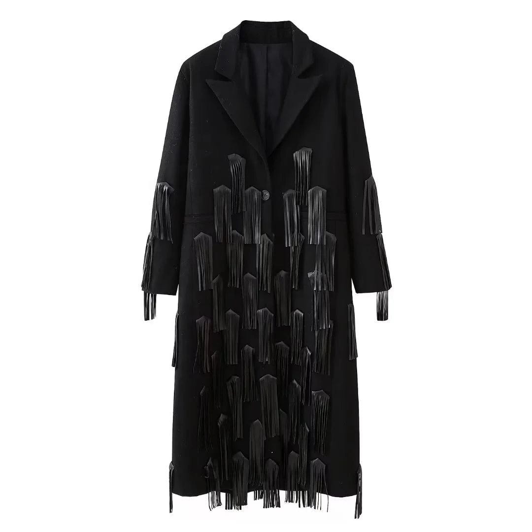 OUDINA 2024 Fashion Luxury Blazer Velvet Jackets Tassel Long Blazer Windbreaker Jacket Women