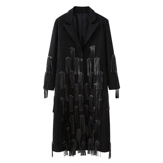 OUDINA 2024 Fashion Luxury Blazer Velvet Jackets Tassel Long Blazer Windbreaker Jacket Women