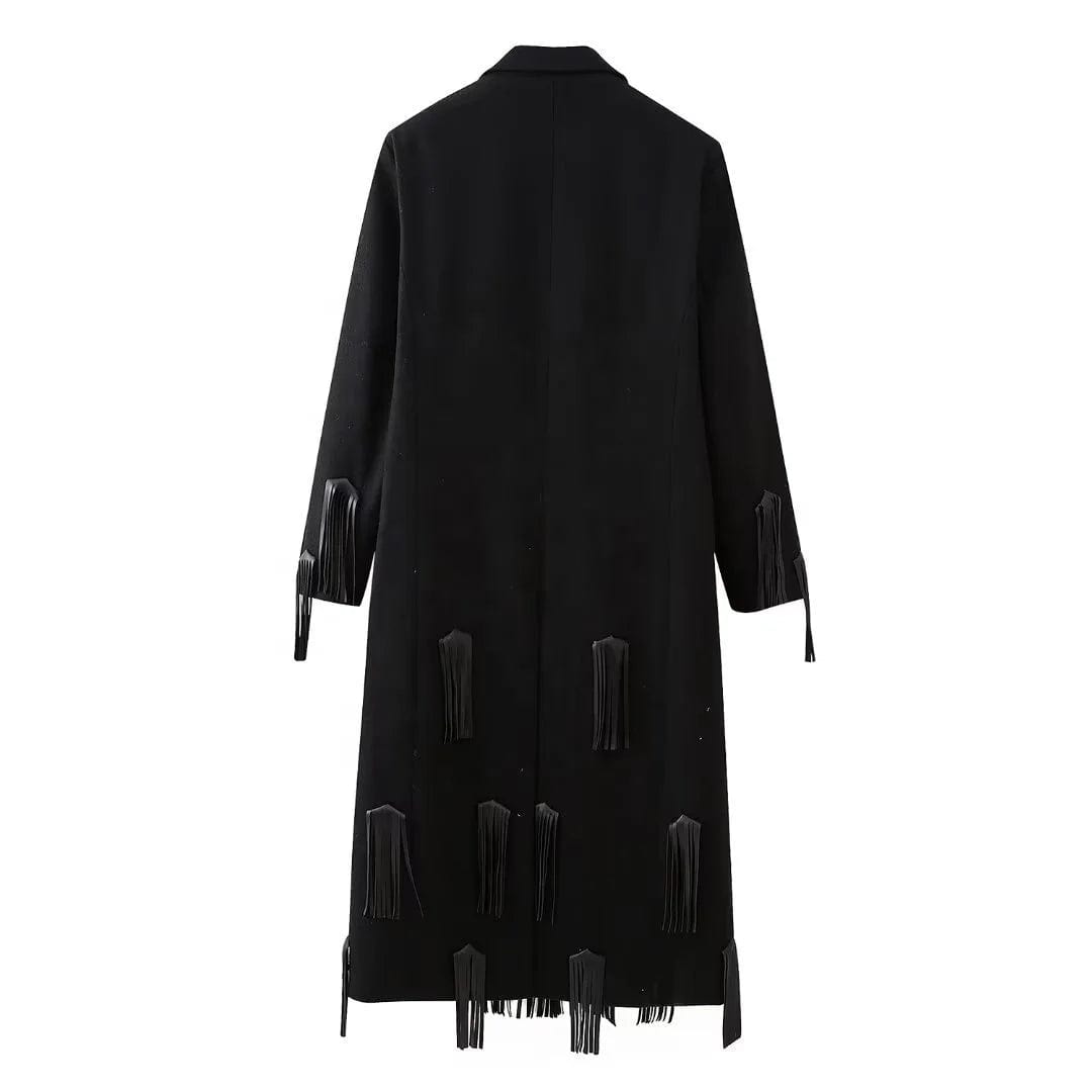 OUDINA 2024 Fashion Luxury Blazer Velvet Jackets Tassel Long Blazer Windbreaker Jacket Women