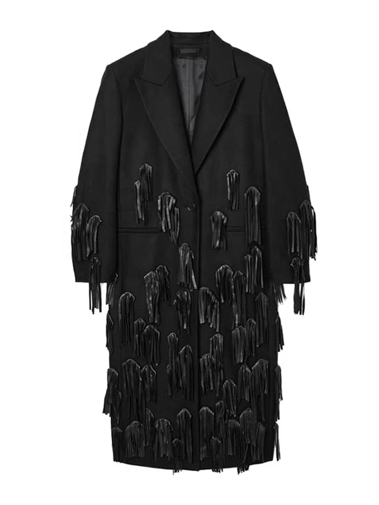 OUDINA 2024 Fashion Luxury Blazer Velvet Jackets Tassel Long Blazer Windbreaker Jacket Women