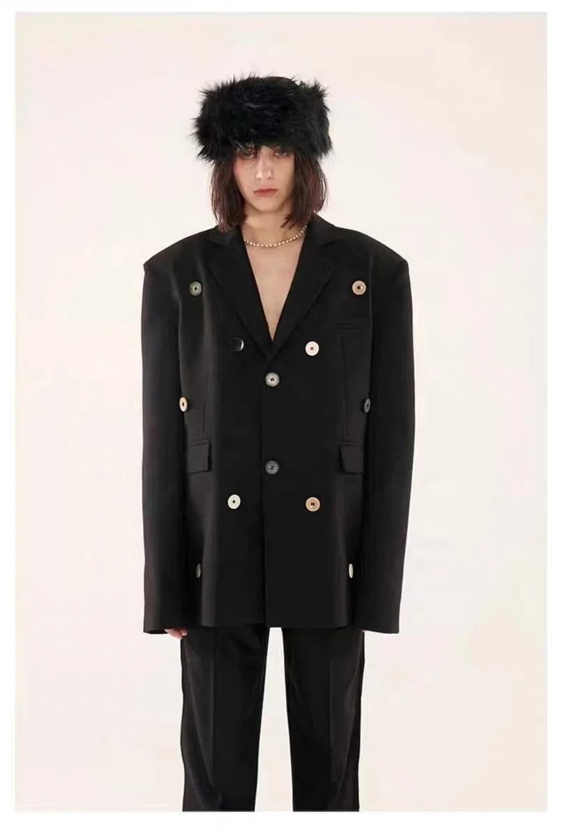 OUDINA 2024 Fashionable Multi-button Combination Black Loose Oversized Suit Jacket Blazer For Women