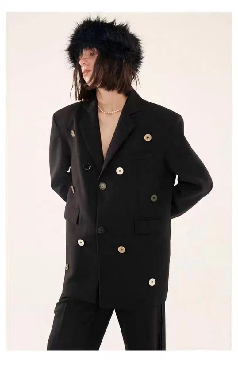 OUDINA 2024 Fashionable Multi-button Combination Black Loose Oversized Suit Jacket Blazer For Women