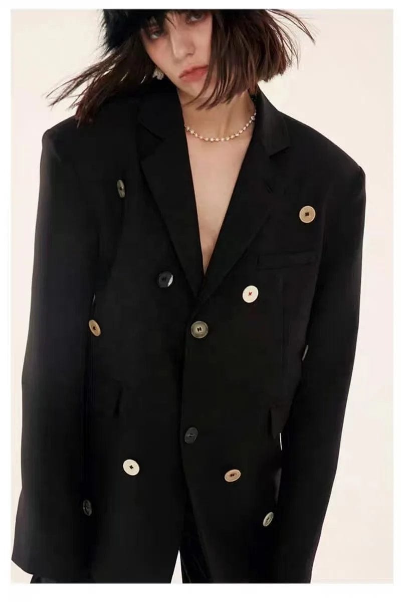 OUDINA 2024 Fashionable Multi-button Combination Black Loose Oversized Suit Jacket Blazer For Women