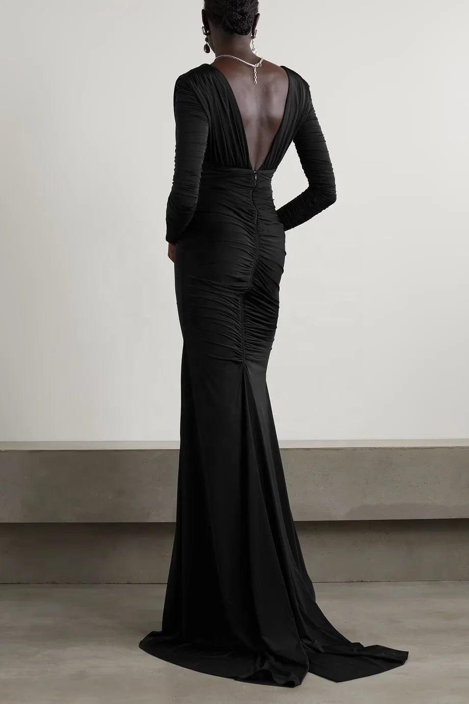OUDINA 2024 Ladies Clothing Deep V Long Sleeve High Waist Backless Fishtail Formal Dress Evening Women Dresses Elegant