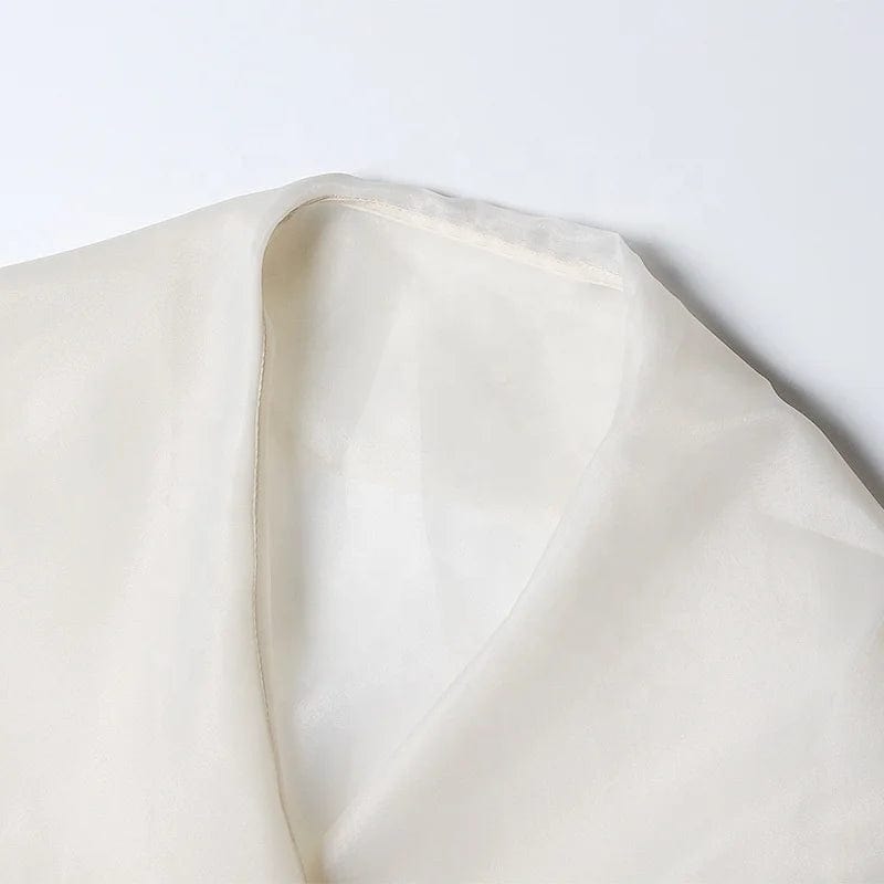 OUDINA 2024 New Chiffon Retro Style Suit Collar Puff Sleeves Shirt Lace-up Waist Blouses And Shirts For Women