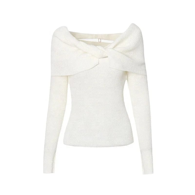 OUDINA 2024 New Elegant Knitted Top Twist Slimming Solid Color Long-sleeved One Shoulder Tops For Women